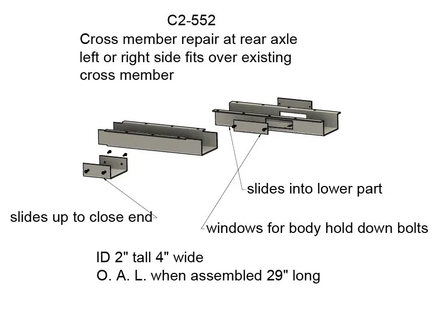 C2-552 Cross Member Repair with Body Bolts - Thomas replacement part #C2-552